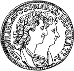 "Accolated shilling of William III and Mary(size of the original)"-Whitney, 1902