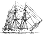 "Nautical-with ends pointing upward. Image: Man-of-war with Yards a-cockbill."-Whitney, 1902