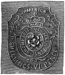 "Stamp from the Stamp Act. The first direct issue of importance between the colonies and England came when Parliament undertook to lay a tax to be collected by officers appointed for the purpose. This was the Stamp Act, by which it was required that a stamp should be affixed to any deed, contract, bill of sale, will, and the like, made in America before it could be legal. These stamps were to be made in England and sent over to American to be sold by the government officers. It was intended that the money thus raised should be used for the support of the king's troops in America. The Stamp Act was passed by Parliament in March, 1765, and as soon as this was known in America, the colonies, from one end of the land to the other, were full of indignation. Parliament, they said, might make laws to regulate the commerce of the empire, and so draw revenue from America; but it had no right to lay a direct tax like this. Only the colonial governments, elected by the people, could lay such a tax."&mdash;Scudder, 1897