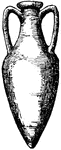 "A jar with two handles; Among the Greek and Roman, a vessel, usually tall and slender having two handles or ears, a narrow neck, and generally a sharp-pointed base for insertion into the ground: used for holding wine, oil, honey, grain, etc."-Whitney, 1902