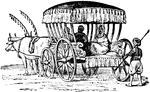 "A heavy, springless wagon, usually covered with a screen as shelter from the rays of the sun, drawn by oxen or cows, and used throughout north-western and central Asia, India, Turkey, and Russia, wherever Tatars have settled."-Whitney, 1902