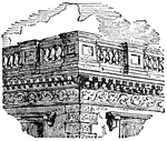 "A Balustrade is a range of balusters, together with the cornice of coping which they support, used as a parapet for bridges or the roofs of buildings, or as a mere termination to a structure; also serving as a fence or inclosure for altars, balconies, terraces, staircases, etc."—(Charles Leonard-Stuart, 1911)