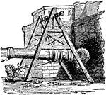 "The Battering Ram is an ancient military contrivance used for battering down walls. It consisted of a pole or beam of wood, sometimes as much as 80, 100, or even 120 feet in length."&mdash;(Charles Leonard-Stuart, 1911)