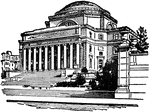 "Columbia University is a seat of learning in New York city. The charter of King's College, the original name of Columbia, was granted by George II., and finally passed the seals on Oct. 31, 1754, from which day the college dates its existence. The central library building and other costly buildings including St. Paul's Chapel, completed 1907, form a fine group."—(Charles Leonard-Stuart, 1911)