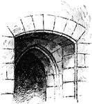 "A rear vault; an arch or a vault placed within the opening of a window or door, and differing from it in form, to increase the size of the aperture internally, to receive a charge from above, or to form an architectural junction between interior and exterior forms."-Whitney, 1902