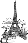 "The Eiffel Tower is a notable structure in Paris, France. The plans for the Paris exposition of 1889 included a monstrous iron tower, to be raised on the Champs-de-Mars, 1,000 feet high. The designer, Gustave Eiffel, constructed it of iron lattice-work, with three sets of elevators giving access to the summit."—(Charles Leonard-Stuart, 1911)