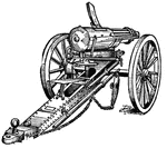 "The Gatling gun is a machine gun, invented by Richard J. Gatling. The gun consists of a series of barrels in combination with a grooved carrier and lock cylinder."&mdash;(Charles Leonard-Stuart, 1911)