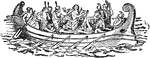 A group of Greeks rowing a boat.