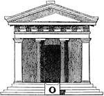 "Square pillars, which were commonly joined to the sidewalls of a building, being placed on each side of the door, so as to assist in forming the portico. These terms are seldom found except in the plural; because the purpose served by antae required that they should be erected corresponding to each other, and supporting the extremities of the same roof. The following is a specimen of the temple in antis." &mdash; Smith, 1873