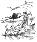A scene of Ole Luk-Oie and Swans, from "Ole Luk-Oie."