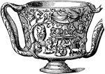 "A beaker or drinking-cup, which was used by the Greeks in very early times. The same term was used to designate the tops of a ship, that is, the structure surrounding the mast immediately above the yard, into which the mariners ascended in order to manage the sail. This was probably called carchesium on account of its resemblance in form to the cup of the name. The ceruchi, or other tackle, may have been fastened to its lateral projections, which corresponded to the handles of the cup." &mdash; Smith, 1873;