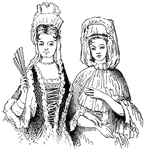 Female costumes, 18th century England.