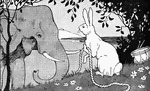 Scene from the story, "How Brother Rabbit Fooled the Whale and the Elephant."