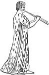 "A tunic with sleeves. The tunic of the Egyptians, Greeks and Romans was originally without sleeves, or they only came a little way down the arm. On the other hand, the Asiatic and Celtic nations wore long sleeves sewed to their tunics. Also the Greeks allowed tunics with sleeves to females, although it was considered by the Romans indecorous when they were worn by men. Cicero mentions it as a great reproach to Catiline and his associates, that they wore long tunics with sleeves. The annexed cut represents the figure of a woman, whose sleeves reach to the elbow, and who wears the capistrum to assist her in blowing the tibiae pares." &mdash; Smith, 1873