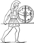 "The large shield worn by the Greeks and Romans, which was originally of the circular form, and is said to have been first used by Proetus and Acrisius or Argos, and therefore is called clipeus Argolicus, and likened to the sun. But the clipeus is often represented in Roman sculpture of an oblong oval, which makes the distinction between the common buckler and that of Argos." &mdash; Smith, 1873