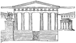 "A. Pinacotheca, B. Temple of Nike Apteros, C. Pedestal of Agrippa, D. Road leading to the central entrace, E. Central enterance, F. Hail corresponding to the Pinacotheca." &mdash; Smith, 1882
