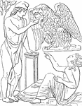 "From an ancient sarcophagus, represents Ganymede giving drink to the eagle, or bird of Jobe, and Hebe in disgrace, lying upon the ground." &mdash; Anthon, 1891