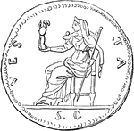 "Represents Vesta seated on a throne, with the Palladium of Rome in her hand." &mdash; Anthon, 1891