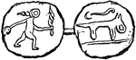 Coin of the Gauls picturing human figure on front and figure of animal on back.