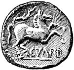 British coin of the time period of the Roman invasion in the Gallic War, B.C. 54. Back.