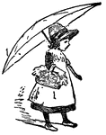Girl going to the market with her umbrella.