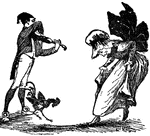 Fiddler playing to a fairy, from a nursery rhyme.