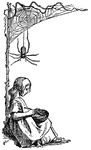 Little Miss Muffet, she sat on a tuffet; Eating her curds and whey; There came a great spider, who sat down beside her, and frightened Miss Muffet away.