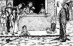 Scene from the story, "The Pied Piper of Hamelin."
