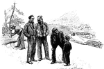 Three men talking to a boy
