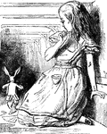 Alice and the rabbit, a scene from the story, "Alice in Wonderland."