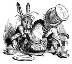 A scene from the story, "Alice in Wonderland."