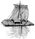 A raft, showing early use of the sail.