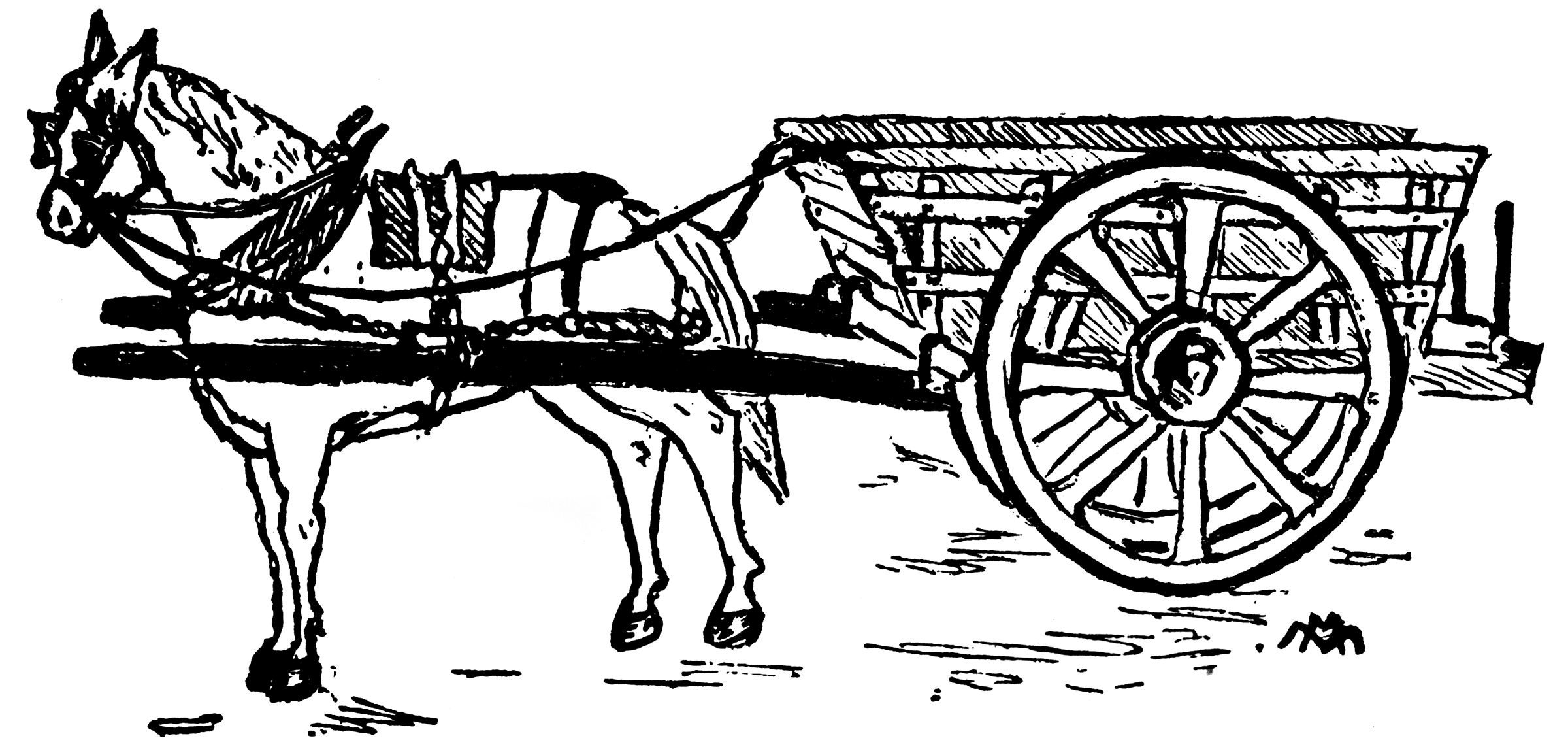Повозка с лошадьми чб