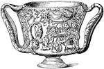 "The carchesium was a beaker, or drinking-cup, which was used by the Greeks in very early times. It was slightly contracted in the middle, and its two handles extended from the top to the bottom. It was much employed in libations of wine, milk, blood, and honey." &mdash; Anthon, 1891
