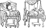 "Thrones, a throne, is a Greek word, for which the proper Latin term is Solium. This did not differ from a chair except in being higher, larger, and in all respects more magnificent. On account of its elevation it was always necessarily accompanied by a footstool. The accompanying cut shows two gilded thrones with cushions and drapery, intended to be the thrones of Mars and Venus, which is expressed by the helmet on the one and the dove on the other." &mdash Smith; 1873