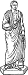 "Toga, a gown, the name of the principal outer garment worn by the romans, seems to have been received by them from the Etruscans. The toga was the peculiar distinction of the Romans, who were thence called togats or gens togata. It was originally worn only in Rome itself, and the use of it was forbidden alike to exiles and to foreigners. Gradually, however, it went out of common use, and was supplanted by the pallium and lacerna, or else it was worn in public under the lacerna. But it was still used by the upper classes, who regarded it as an honourable distinction, in the courts of justice, by clients when they received the Sportula, and in the theatre or at the games, at least when the emperor was present." &mdash Smith; 1873
