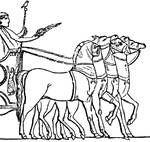 "Triumphus, a solemn procession, in which a victorious general entered the city in a chariot drawn by four horses. He was preceded by the captives and spoils taken in war, was followed by his troops, and after passing in state along the Via Sacra, ascended the capitol to offer sacrifice in the temple of Jupiter." &mdash Smith; 1873