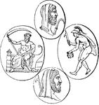 Four representations of men with ensis falcati.