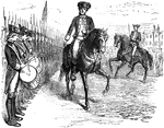 Washington taking command of the army at Cambridge.