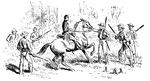 A Civil War soldier being taken prisoner.