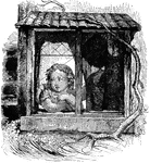 A young girl looking out the window. A silhouette of a woman is next to her. An arm from the woman is shown placed on the child's shoulder, comforting the distressed child.