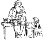 Heidi and her grandfather drinking tea.