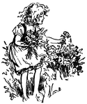 A young girl picking flowers.