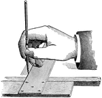 Side view of a hand drawing on a mechanical drawing board.