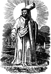 Illustration of Jesus carrying his cross from the 1853 title page of a German Bible.