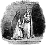 "And there was one Anna, a prophetess, the daughter of Phanuel, of the tribe of Asher (she was of a great age, having lived with a husband seven years from her virginity, and she had been a widow even unto fourscore and four years), who departed not from the temple, worshipping with fastings and supplications night and day. And coming up at that very hour she gave thanks unto God, and spake of him to all them that were looking for the redemption of Jerusalem." Luke 2:36-38 ASV
<p>The prophetess  Anna kneels before the infant Jesus who is held by Mary. Joseph looks on.