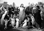 "Then were there brought unto him little children, that he should lay his hands on them, and pray: and the disciples rebuked them. But Jesus said, Suffer the little children, and forbid them not, to come unto me: for to such belongeth the kingdom of heaven. And he laid his hands on them, and departed thence." Matthew 19:13-15 ASV
<p>Engraving by John C. McRae after a painting by Johann Friedrich Overbeck.