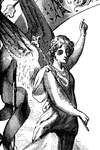 Illustration of an angel holding a scepter in her right hand and pointing upward with her left hand.