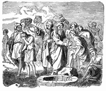 "And Judah said unto his brethren, What profit is it if we slay our brother and conceal his blood? Come, and let us sell him to the Ishmaelites, and let not our hand be upon him; for he is our brother, our flesh. And his brethren hearkened unto him. And there passed by Midianites, merchantmen; and they drew and lifted up Joseph out of the pit, and sold Joseph to the Ishmaelites for twenty pieces of silver. And they brought Joseph into Egypt." Genesis 37:26-28 ASV
<p>Illustration of the sale of Joseph by his brothers to the Midianites, who took Joseph to Egypt.