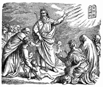 "And Moses called unto them; and Aaron and all the rulers of the congregation returned unto him: and Moses spake to them. And afterward all the children of Israel came nigh: and he gave them in commandment all that Jehovah had spoken with him in mount Sinai." Exodus 34:31-32
<p>Moses reveals the ten commandments to the children of Israel.